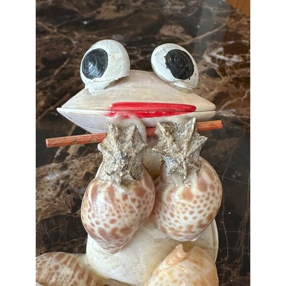 Handmade Shell Frog Figurine With Googly Eyes & Stick Sea Shells StarFish Beach - Picture 1 of 12